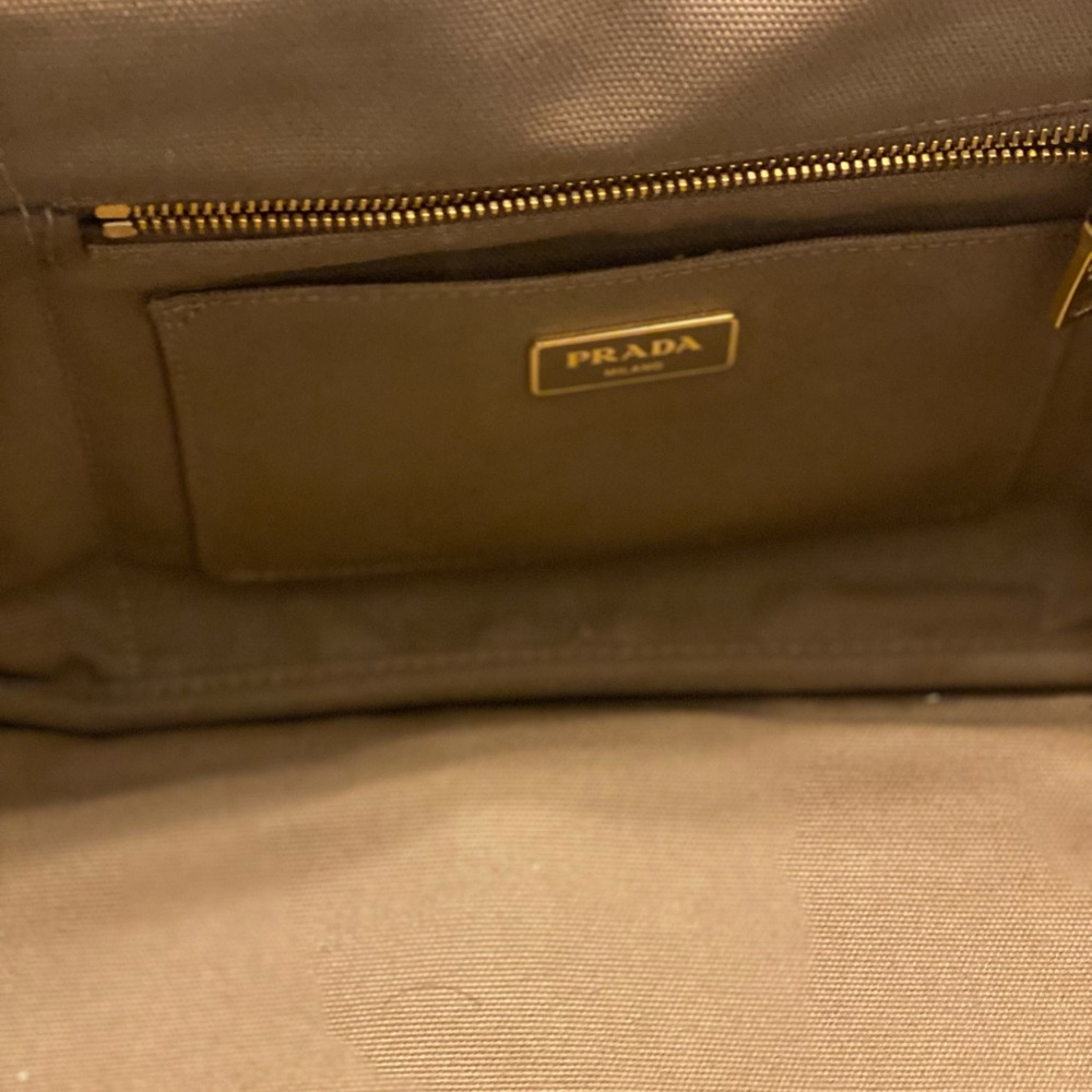 Prada linen shopping bag 13X8x. Good condition. Very clean  Tan.  Side pockets - Picture 9 of 16